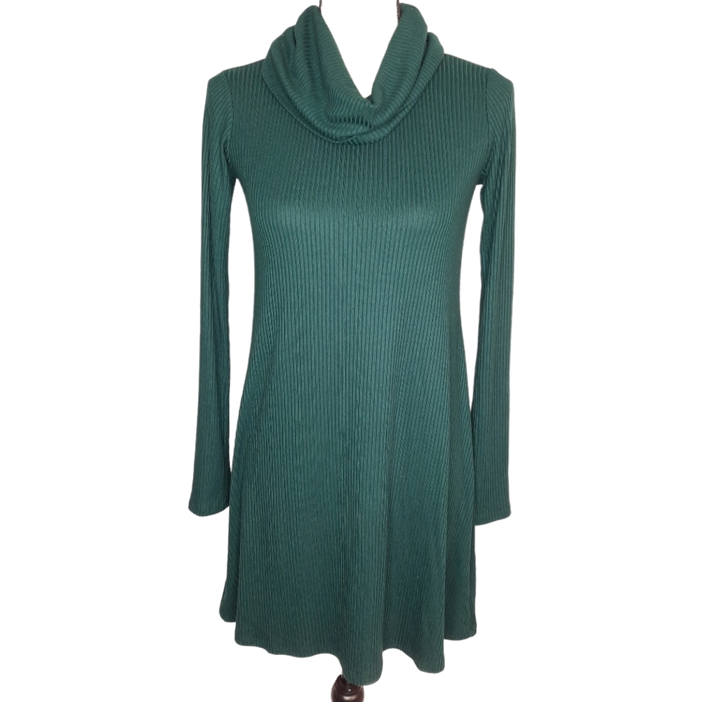 Socialite Green Maddie Rib Knit Cowl Neck Dress Small